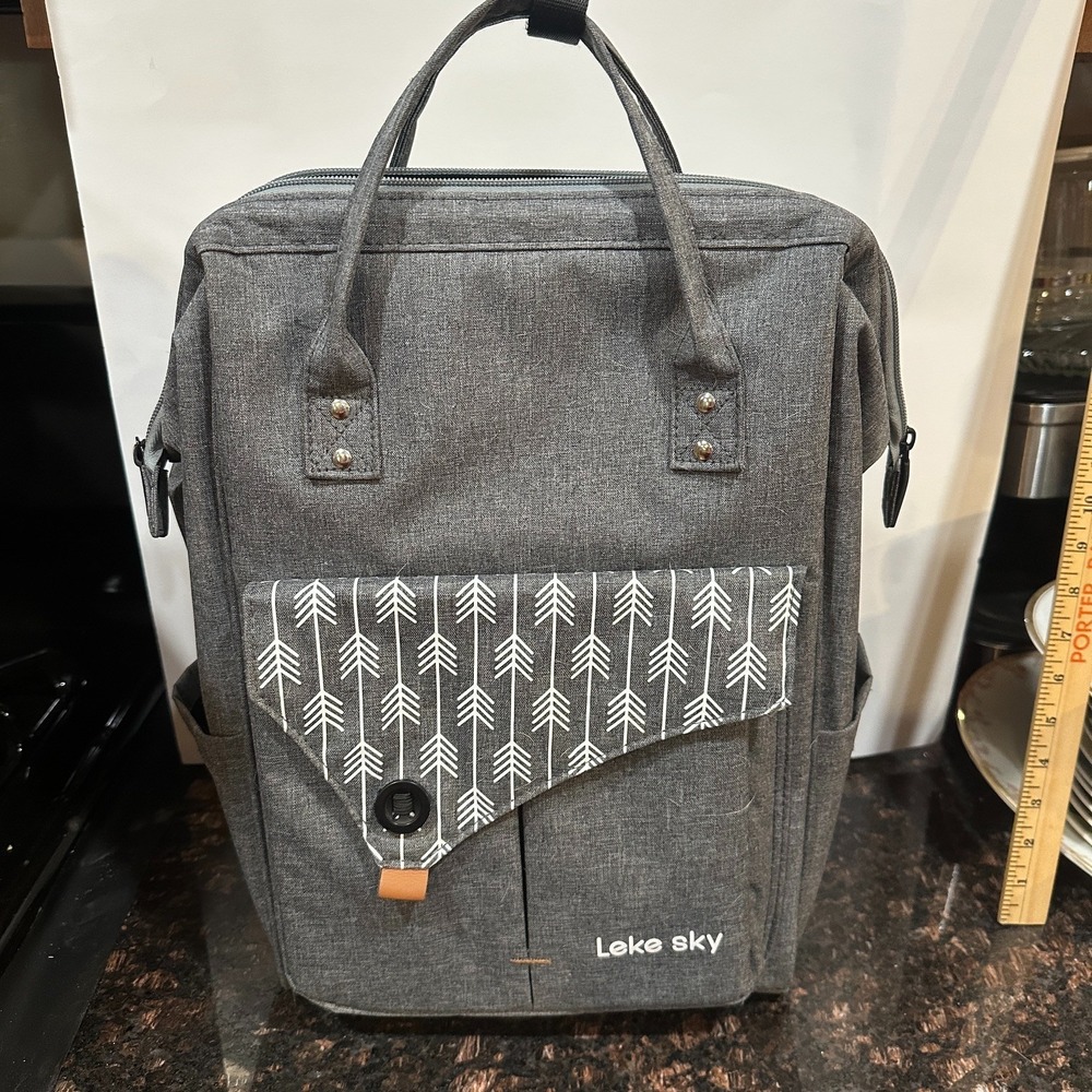 Leke Sky Gray Diaper Backpack Bag Arrow Pattern Multi Pocket Travel Unisex